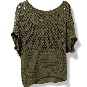Olive Open-Knit Short Sleeve Sweater